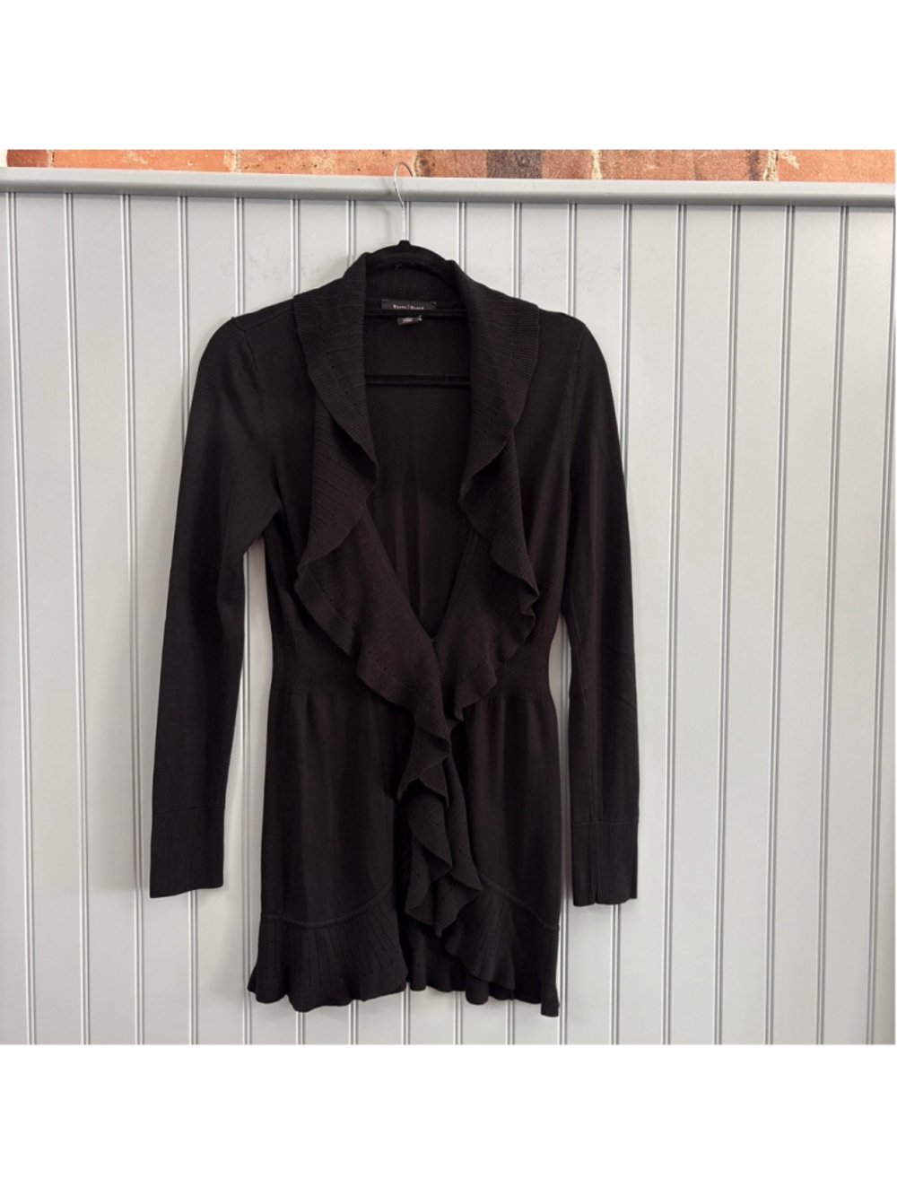 White House Black Market Black Ruffle Cardigan M